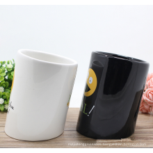 Unique shape Stoneware Ceramic Slanted Coffee Mugs With Customized printing.